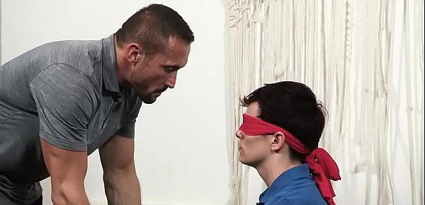  Gay dad tricks blindfolded son into threesome sex